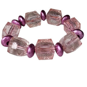 Faceted Fuchsia Pink Crackle Beaded Bracelet